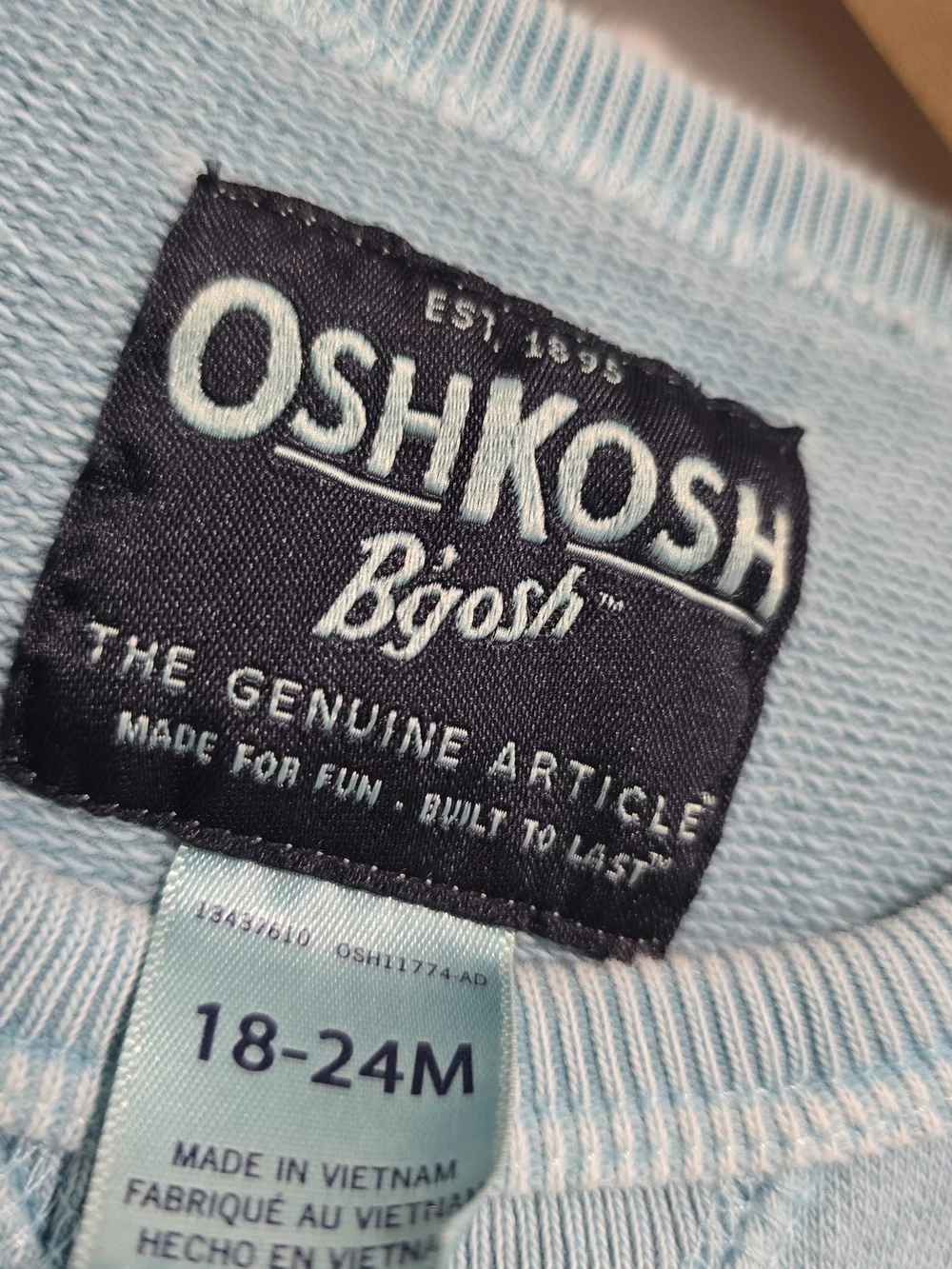 OshKosh Baby Blue Crewneck Sweatshirt with Chest Pocket
